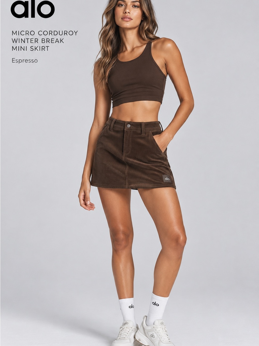 ALO Yoga Micro Corduroy Winter Break Mini Skirt Espresso W6391R